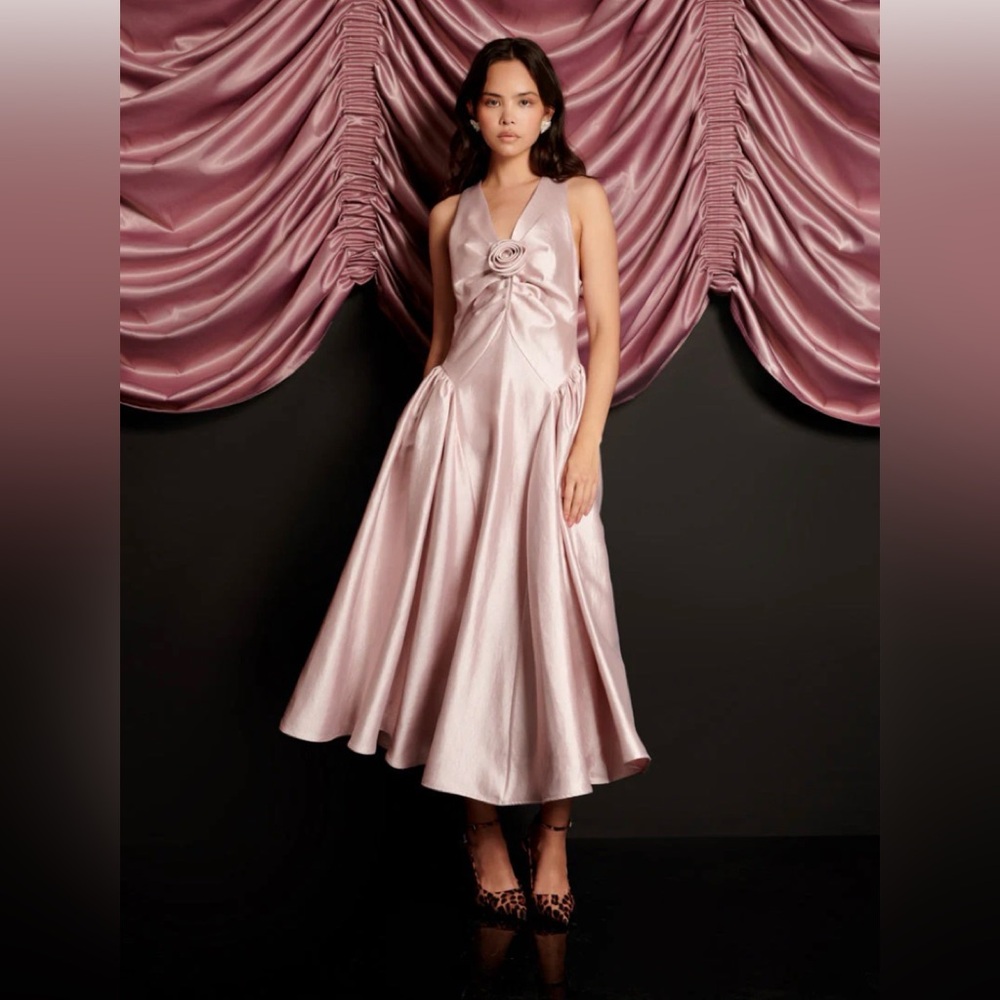 Sister Jane Muse Taffeta Blush Satin Pink Midi Dress